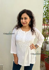 Tanisha Rayon Short Chikankari Kurti - White